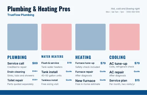 Plumbing & HVAC menu ribbon placemat template