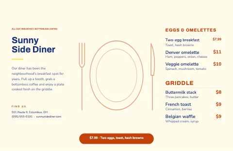 Breakfast diner place setting placemat template