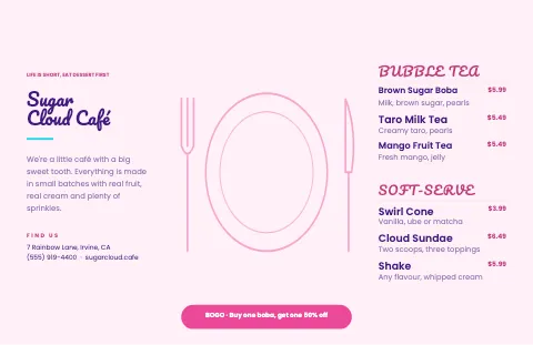 Desserts & boba place setting placemat template