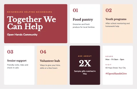 Nonprofit & charity info tiles placemat template