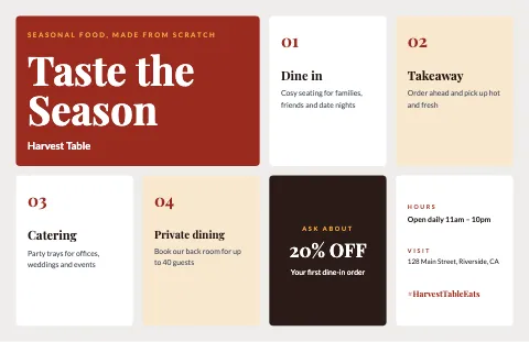 Restaurant info tiles placemat template