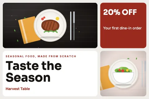 Restaurant bento grid postcard template