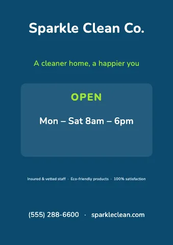 Cleaning services hours & info sign template