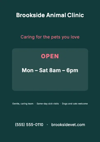 Veterinary clinic hours & info sign template