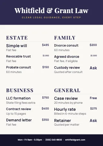 Law firm menu poster sign template