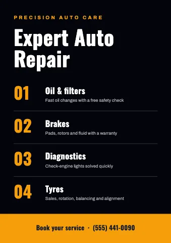 Auto repair numbered services sign template