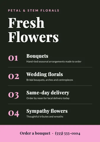 Florist numbered services sign template