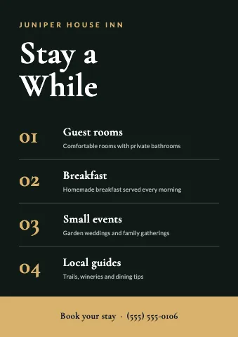 Hotel & B&B numbered services sign template