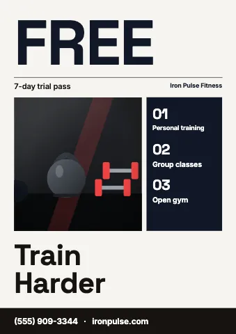 Fitness & gym grid poster · swiss sign template