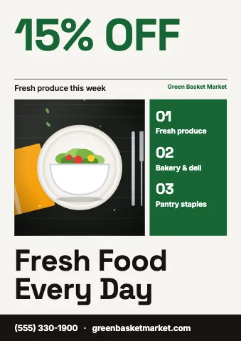 Grocery & market grid poster · swiss sign template