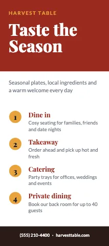 Restaurant numbered rack card template