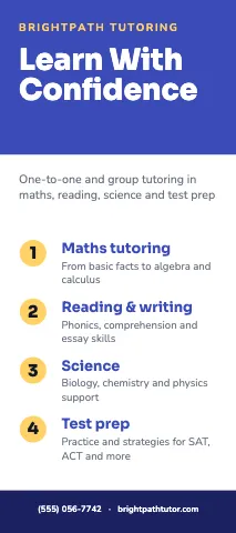 Tutoring numbered rack card template