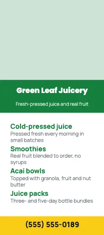 Juice & smoothie bar services rack card template