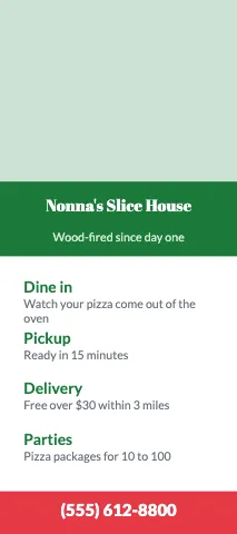 Pizzeria services rack card template