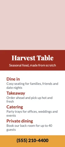 Restaurant services rack card template