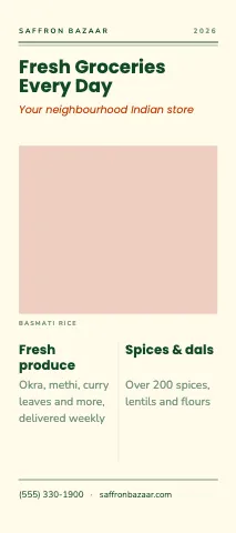 Indian grocery editorial rack card template