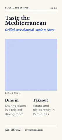 Mediterranean grill editorial rack card template