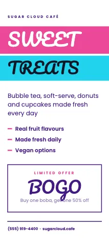 Desserts & boba big type rack card template
