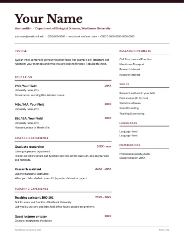 University & college · Academic CV