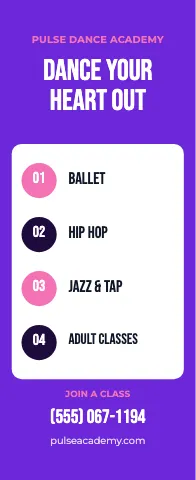 Dance studio service list event display template