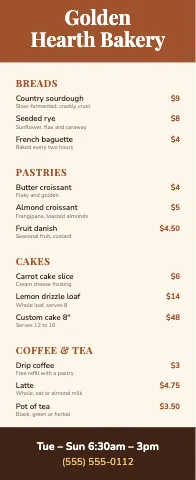 Bakery menu stand event display template