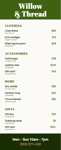 Retail & boutique menu stand event display template