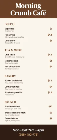 Café & bakery menu stand event display template