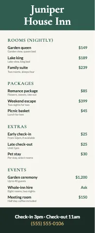 Hotel & B&B menu stand event display template