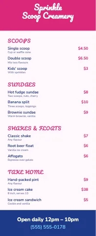 Ice cream shop menu stand event display template