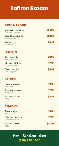 Indian grocery menu stand event display template