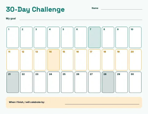 Middle school science 30-day challenge reward chart template
