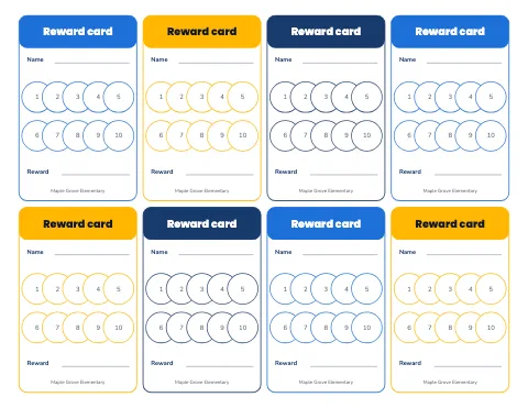 Elementary school reward punch cards (8 per page) reward chart template