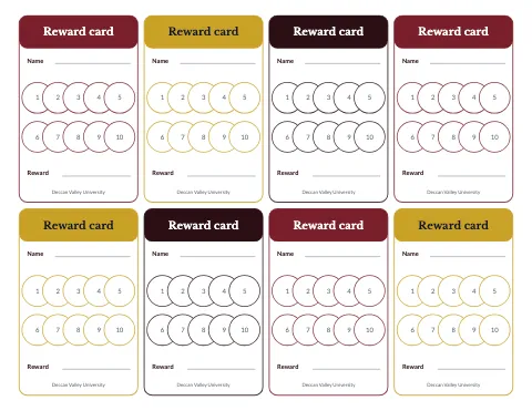 University & college reward punch cards (8 per page) reward chart template
