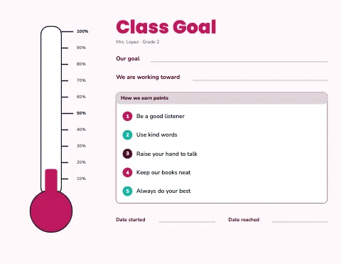 Elementary English goal thermometer reward chart template