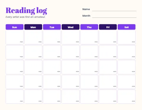 Art & music class reading log chart template
