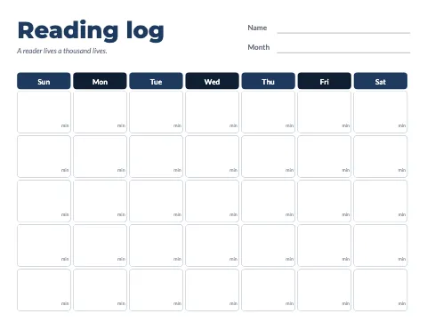 High school reading log chart template