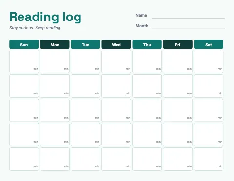 Middle school science reading log chart template