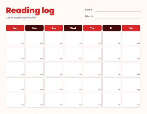 Spanish class reading log chart template