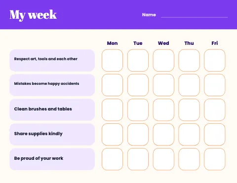 Art & music class weekly goals chart template