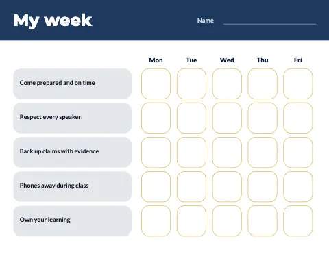 High school weekly goals chart template