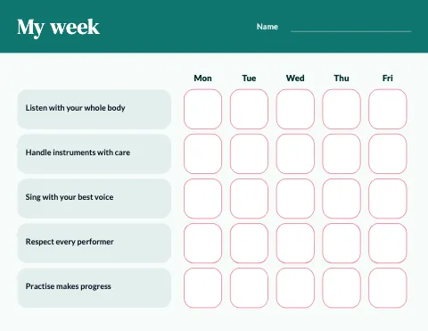 Music class weekly goals chart template