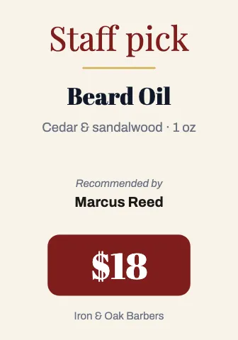 Barbershop staff pick shelf talker template