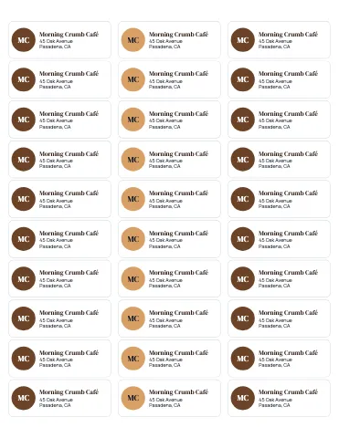 Café & bakery address labels sticker sheet template