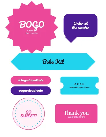 Desserts & boba kiss-cut assortment sticker sheet template