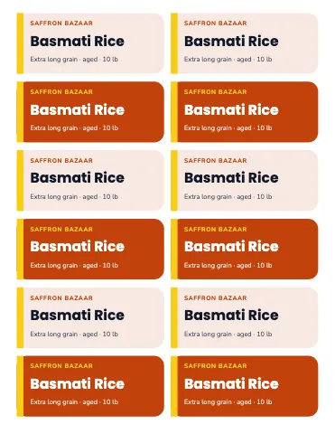 Indian grocery product labels sticker sheet template