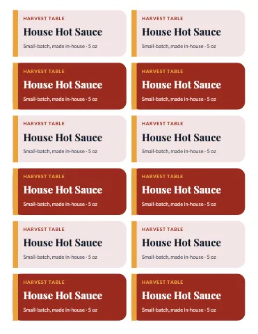 Restaurant product labels sticker sheet template