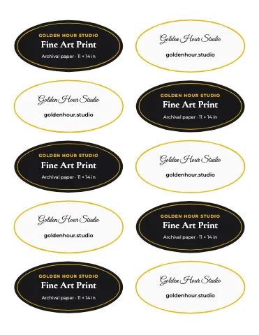 Photography & creative oval labels sticker sheet template