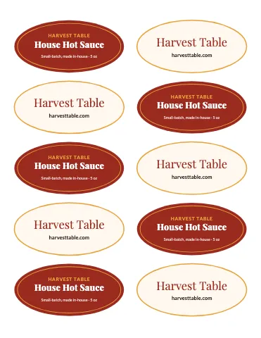 Restaurant oval labels sticker sheet template