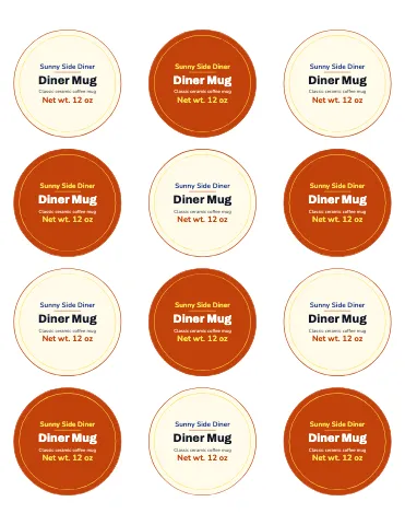 Breakfast diner round product labels sticker sheet template