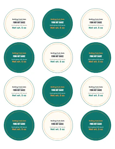 Food truck round product labels sticker sheet template